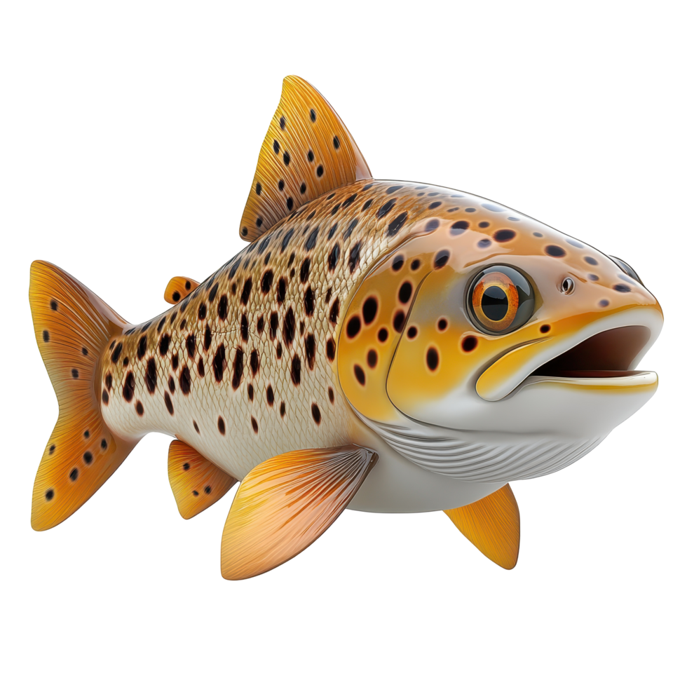 Realistic representation of a brown trout showcasing vivid colors and distinctive patterns in clear, bright lighting isolated on transparent background. png
