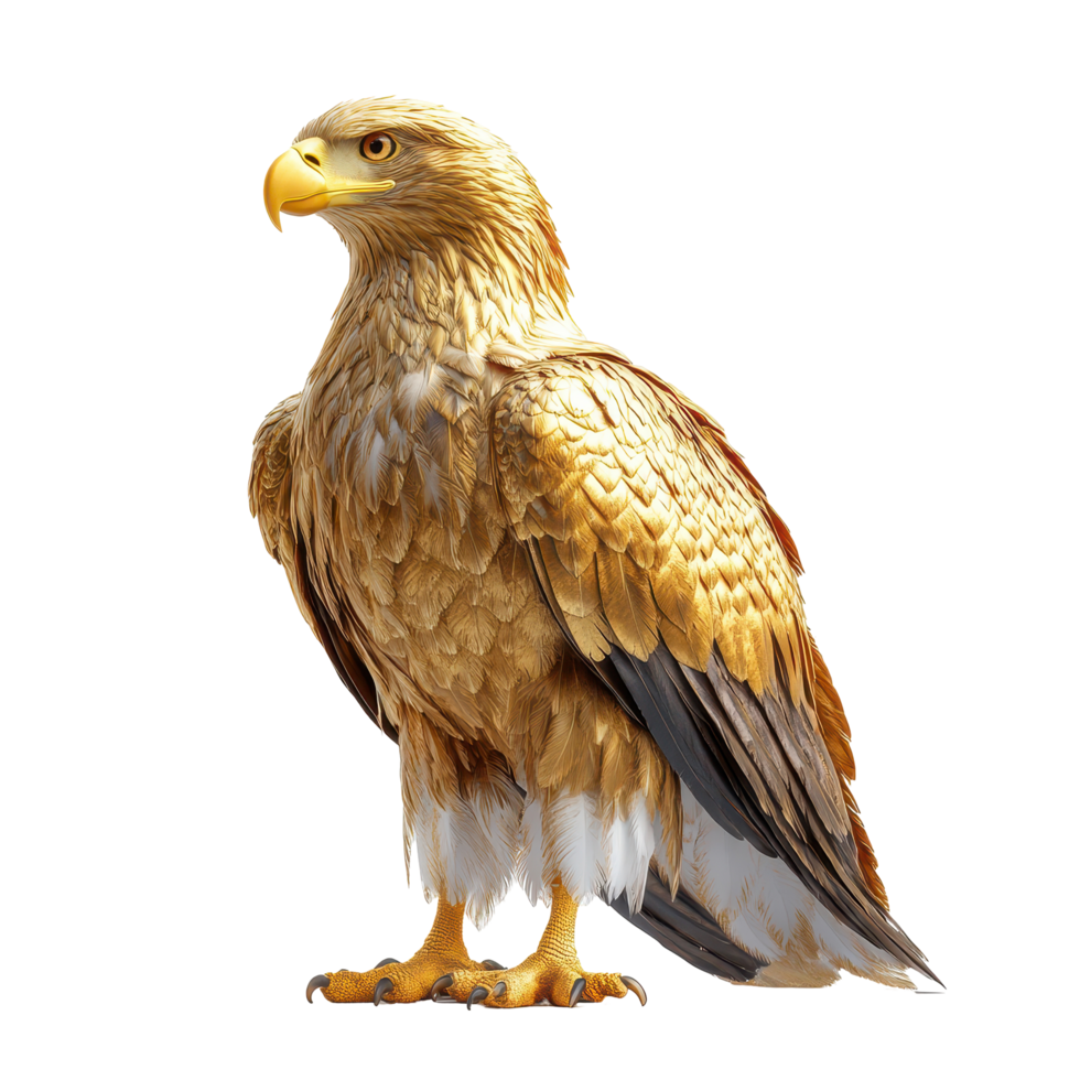 Golden eagle stands majestically with wings poised in a striking display of nature's beauty and power isolated on transparent background. png