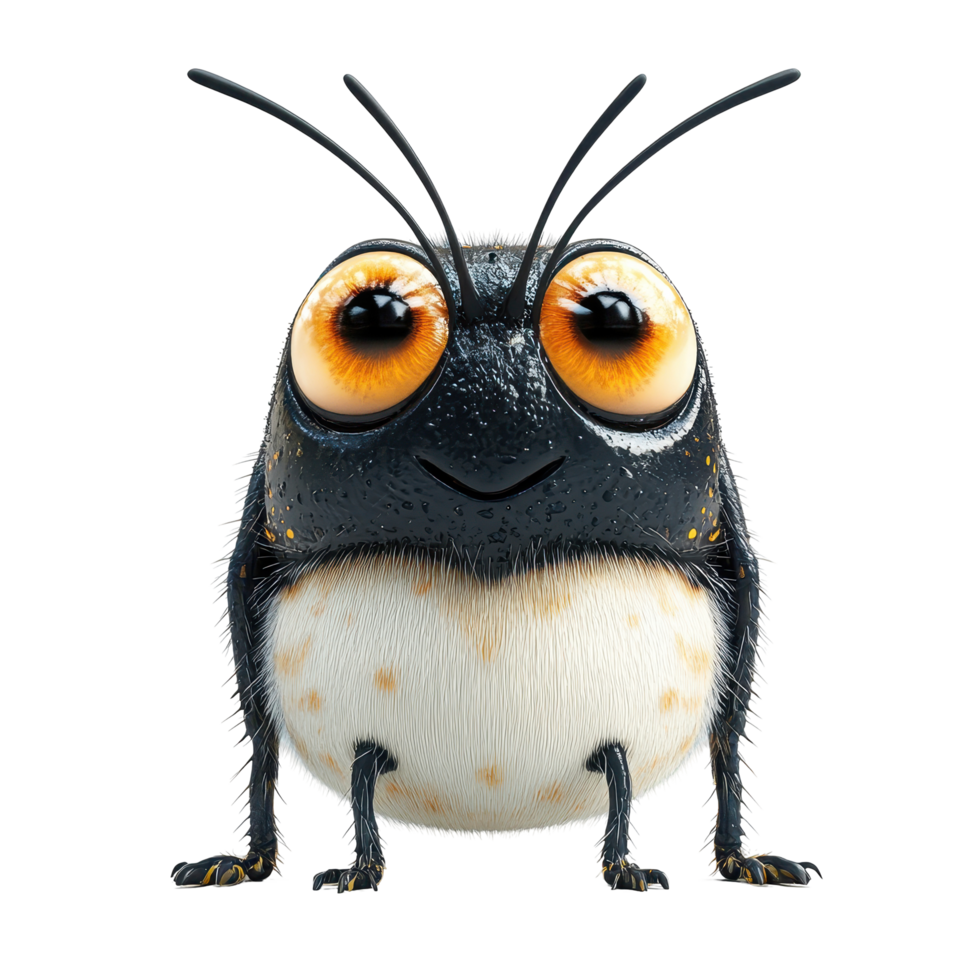 Unique cartoon character with large expressive eyes and round body showcasing playful demeanor isolated on transparent background. png