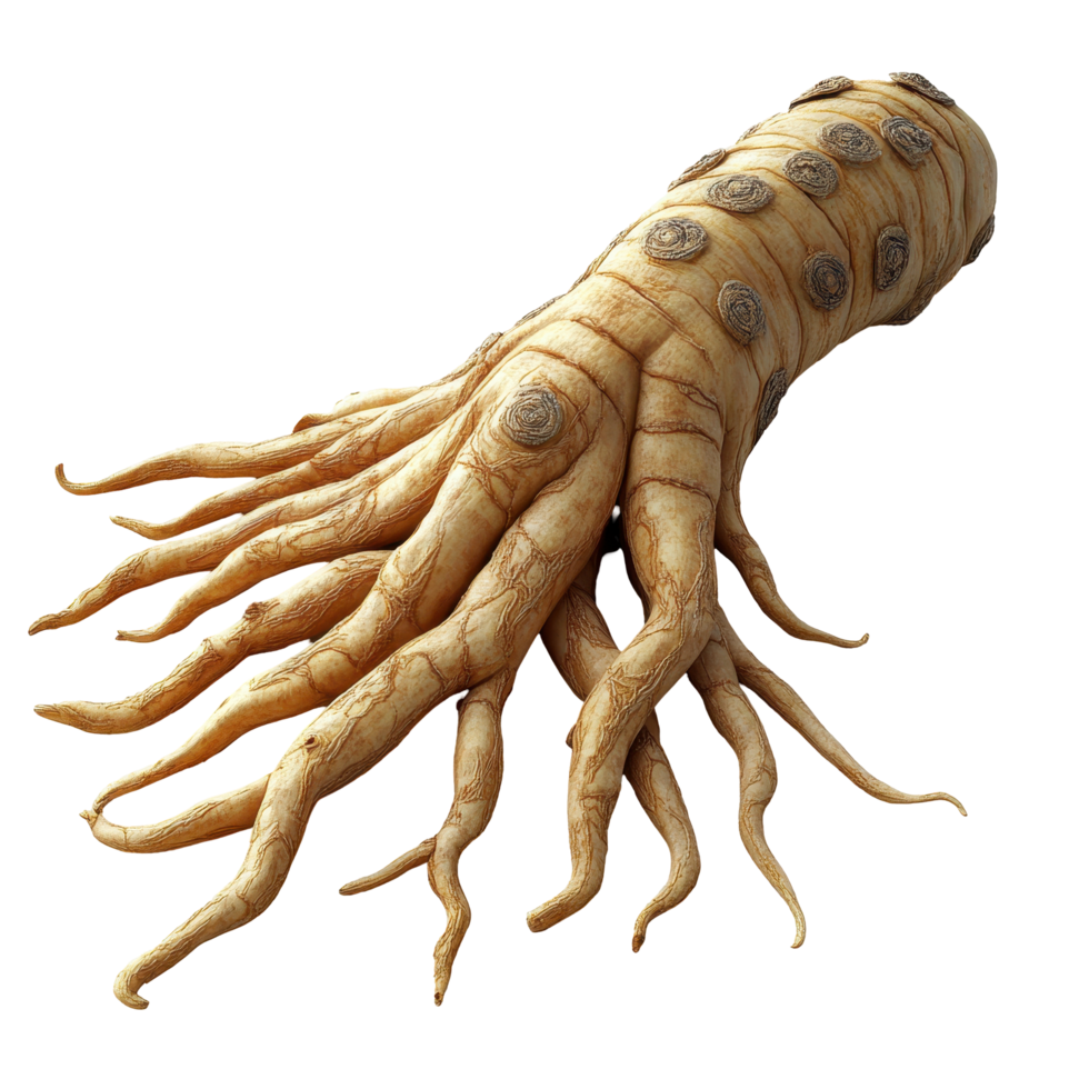 Intricate root-like structure with multiple extensions found in a natural setting under soft lighting isolated on transparent background. png