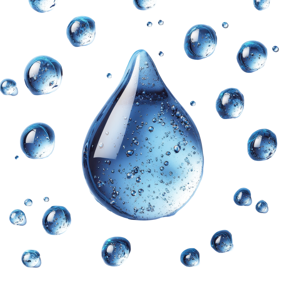 Blue water droplets create a visually stunning effect against a white background highlighting their clarity and shine isolated on transparent background. png