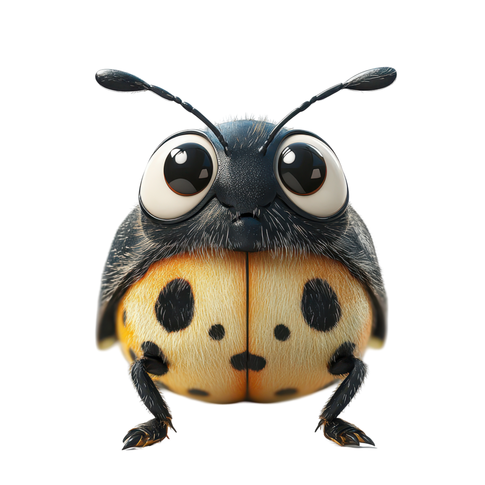 Cartoon ladybug with big eyes and vibrant colors standing upright on a white background isolated on transparent background. png