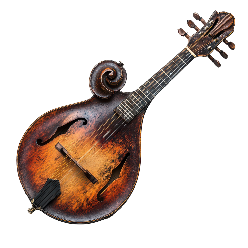 Beautiful vintage mandolin showcasing intricate craftsmanship and rich tones suitable for musicians and collectors alike isolated on transparent background. png