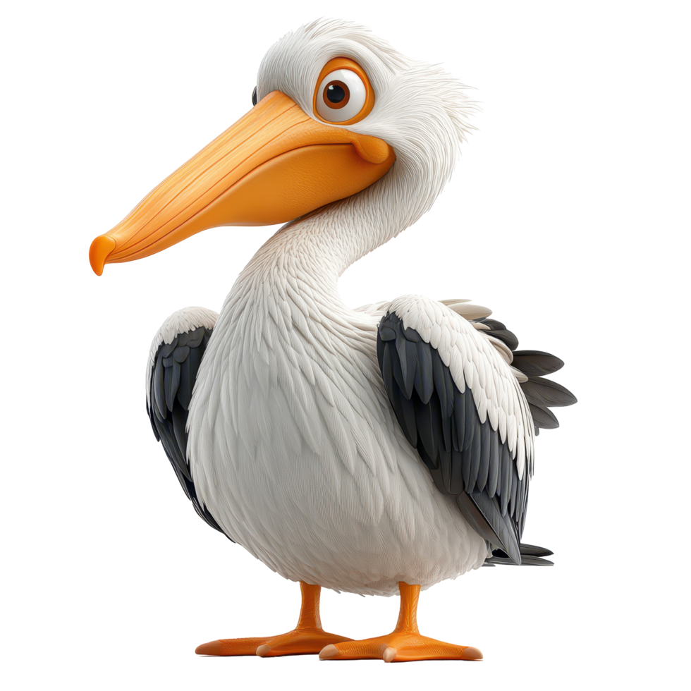 Colorful animated pelican character ready for playful adventures in a whimsical cartoon style isolated on transparent background. png