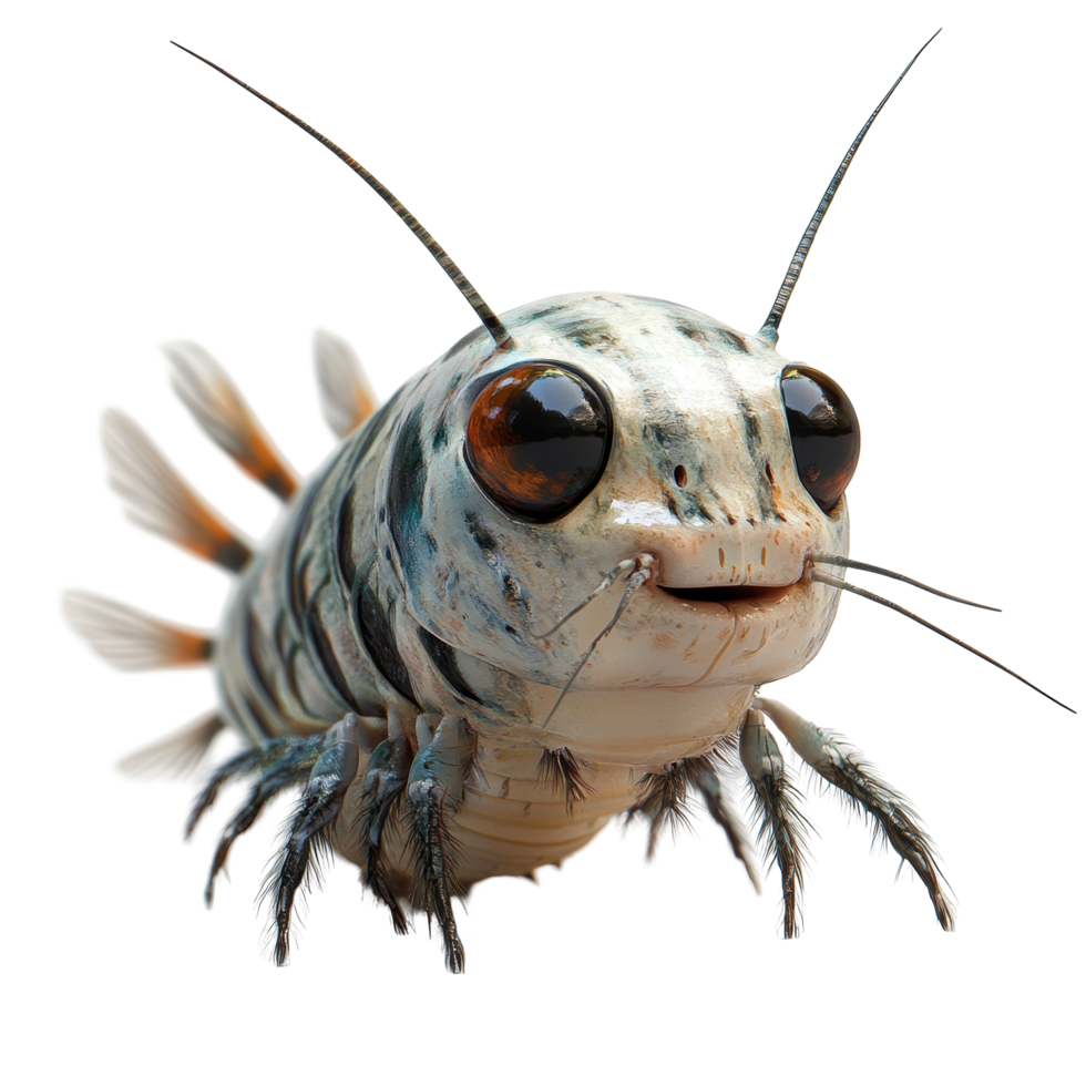Unique close-up of a colorful shrimp showcasing vivid colors and intricate details in aquatic environment isolated on transparent background. png