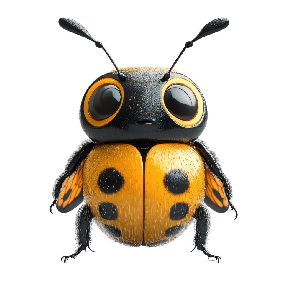 Colorful cartoon bee character with distinct black and yellow patterns and large expressive eyes in a whimsical style isolated on transparent background. png