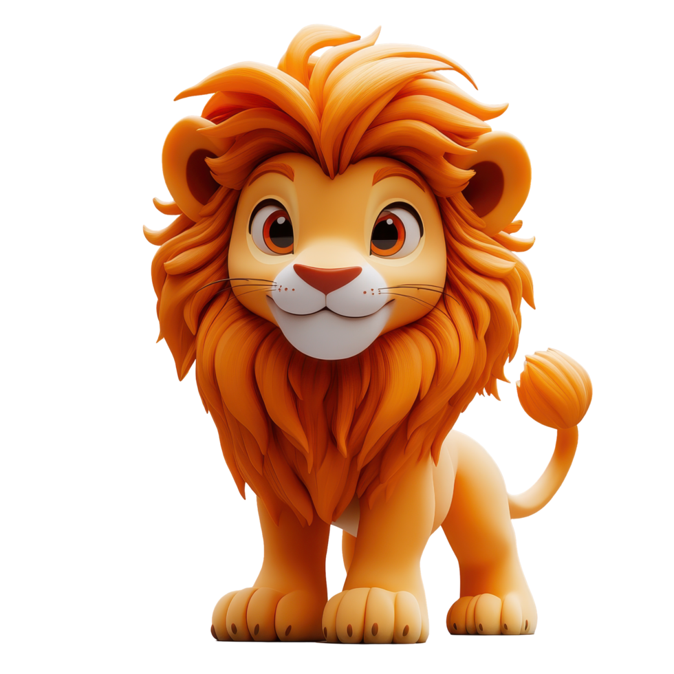 Colorful cartoon lion character with a fluffy mane in a friendly pose isolated on transparent background. png