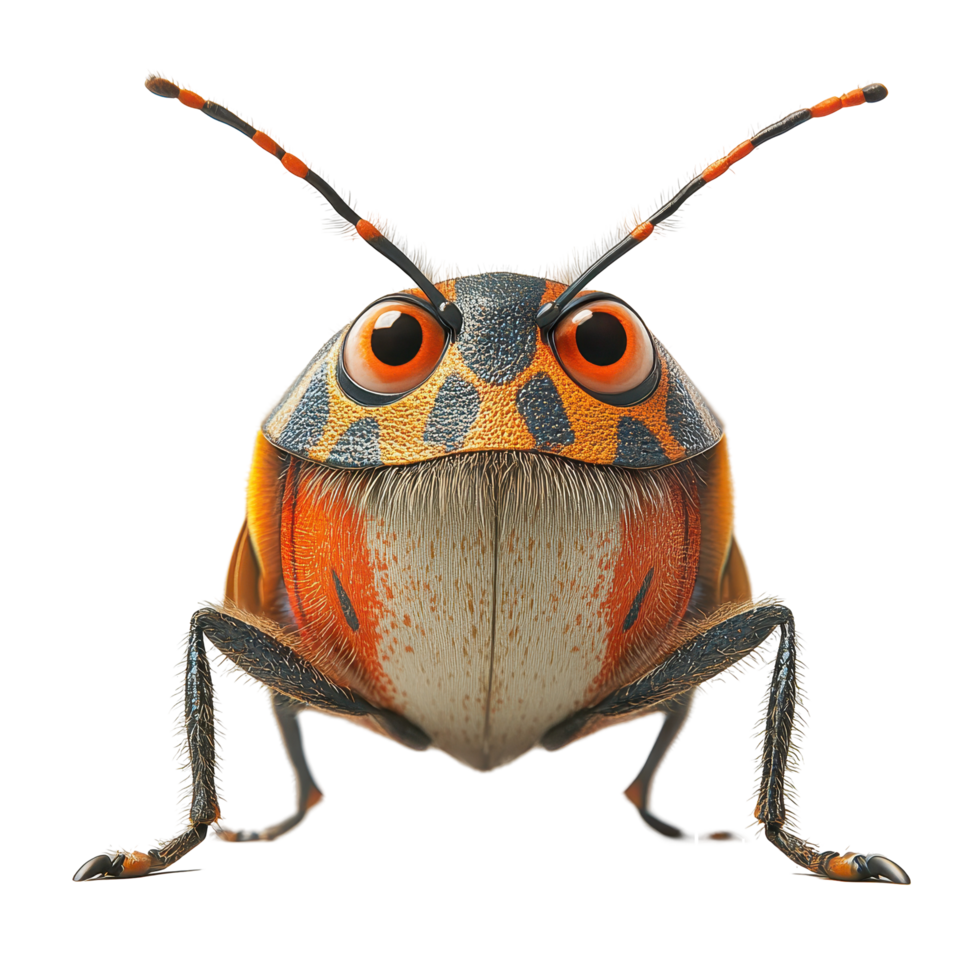 Vibrant orange and black insect with striking features captured in a close-up setting isolated on transparent background. png