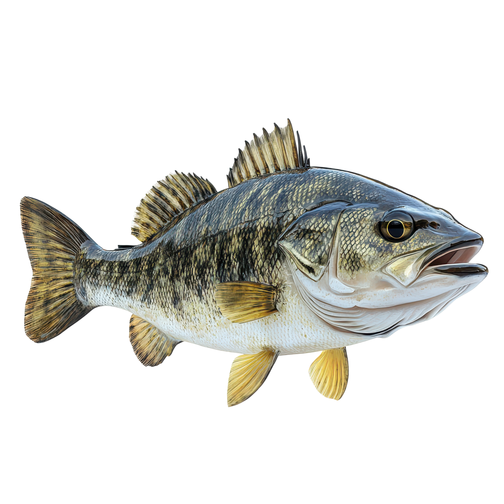 Largemouth bass swimming in clear waters showcasing its vibrant scales and distinct features during a sunny day isolated on transparent background. png