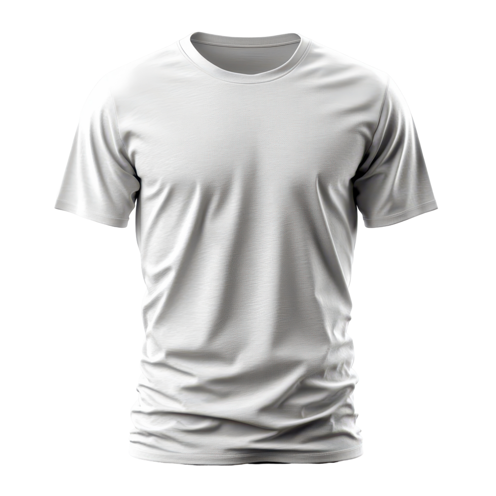 Simple white t-shirt displayed against a neutral background for casual wear and styling options isolated on transparent background. png