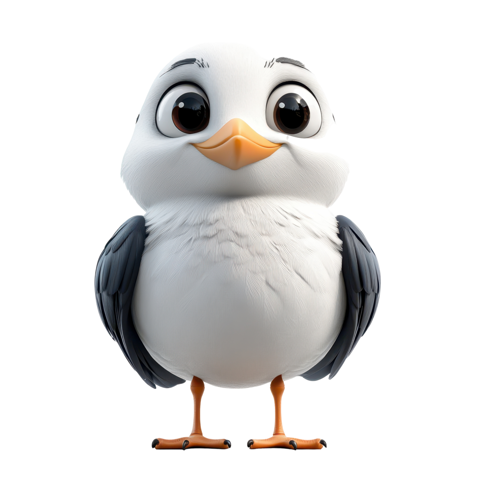 Cute cartoon bird character standing upright with big expressive eyes, welcoming and friendly in design isolated on transparent background. png