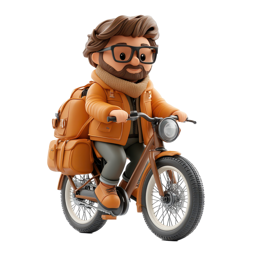 Cycling enthusiast with accessories rides bicycle in urban environment during daytime isolated on transparent background. png