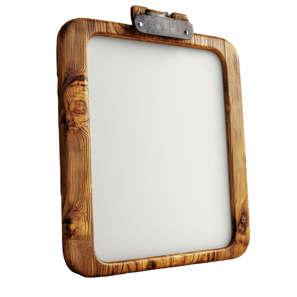 Cleverly designed wooden clip board with a modern touch and sleek aesthetics for offices and creative spaces isolated on transparent background. png