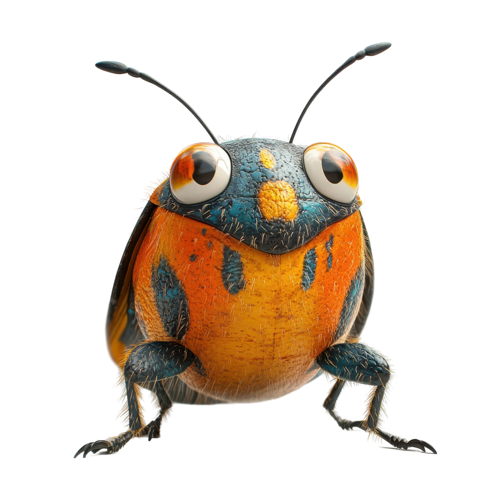Colorful insect with large eyes exploring a vibrant natural environment during a sunny day isolated on transparent background. png