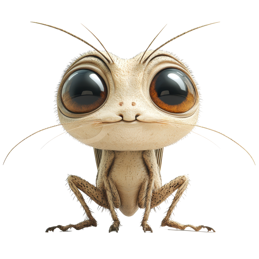 Cartoon-style insect character with oversized eyes and friendly smile in a whimsical design isolated on transparent background. png