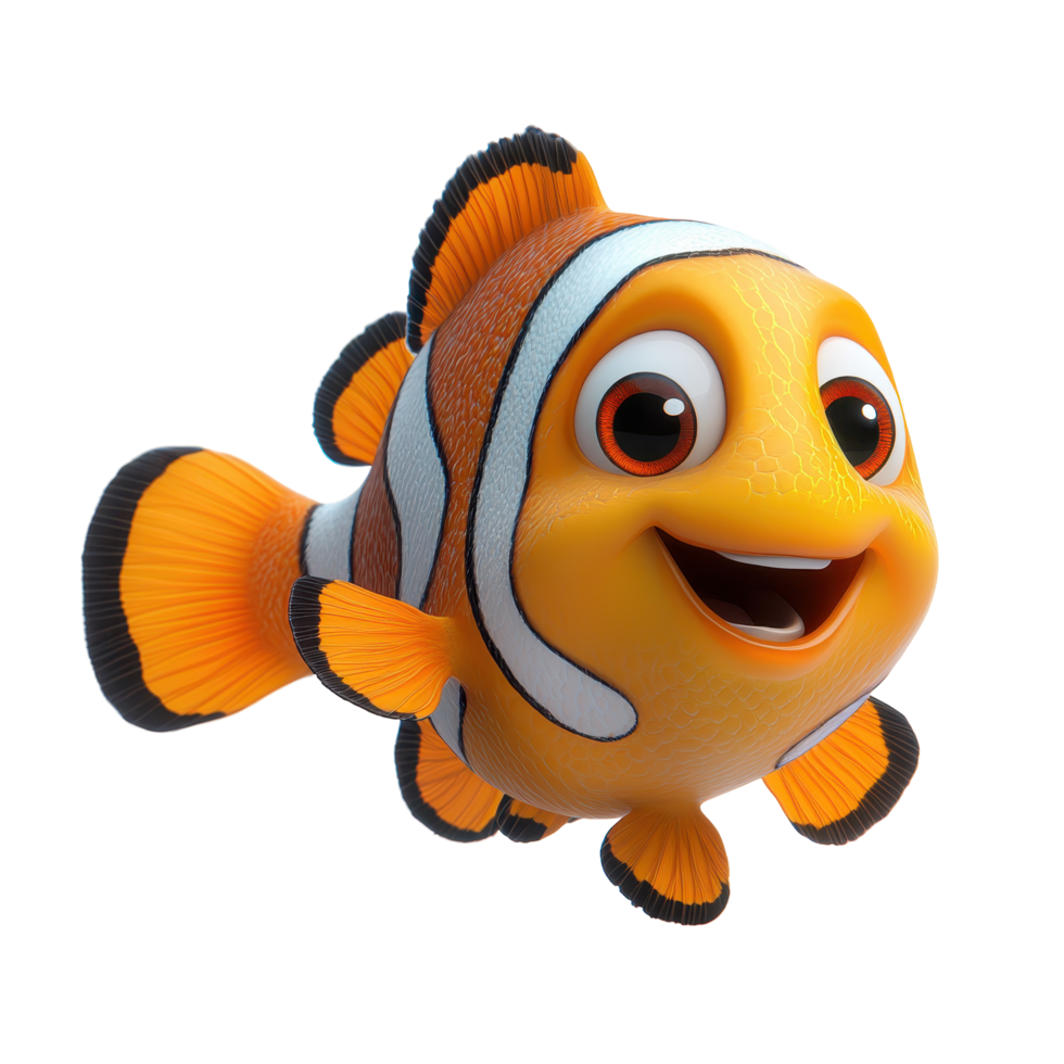 Clownfish swimming happily in a vibrant underwater setting near colorful coral reefs isolated on transparent background. png