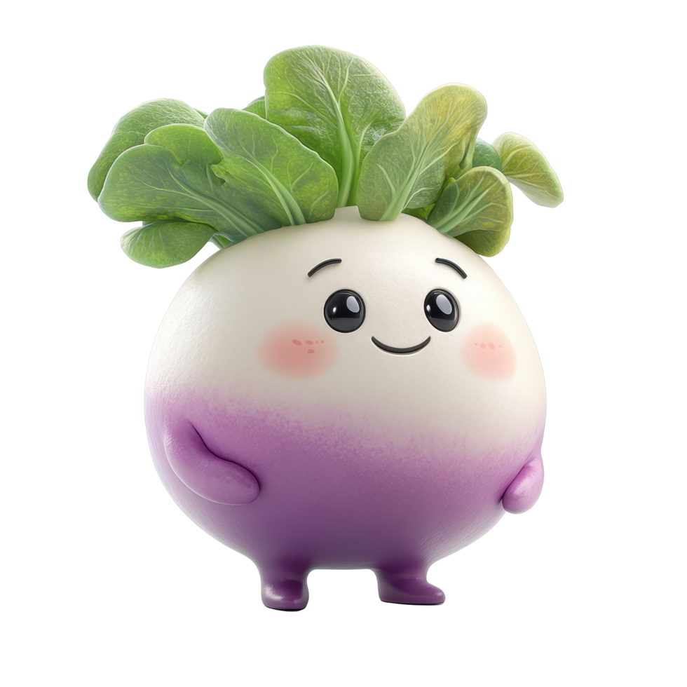 Cute character with lettuce hair and smiling face stands playfully in a vibrant garden setting during daylight isolated on transparent background. png