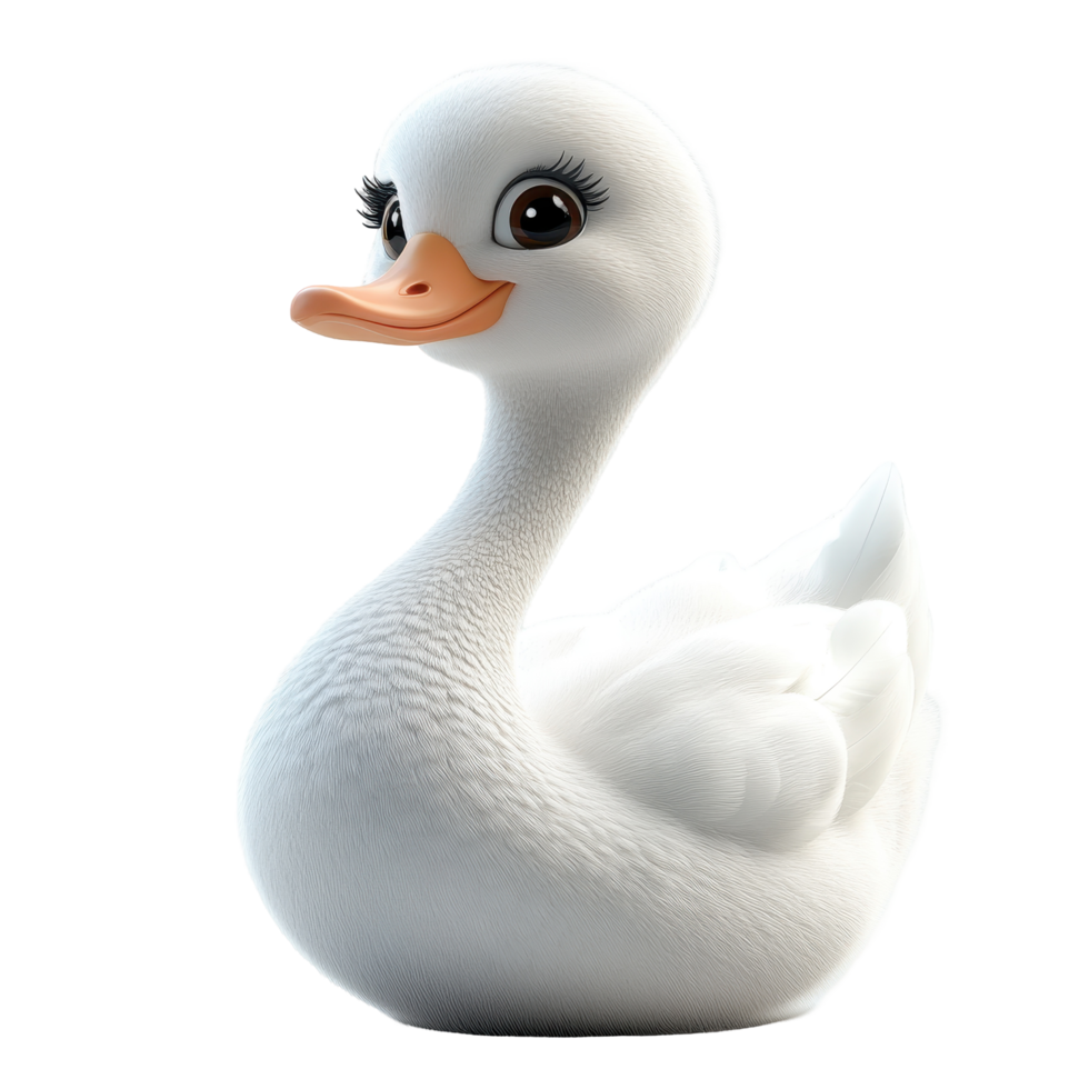 Cute cartoon duck character with large eyes and a friendly expression in a simple white design isolated on transparent background. png