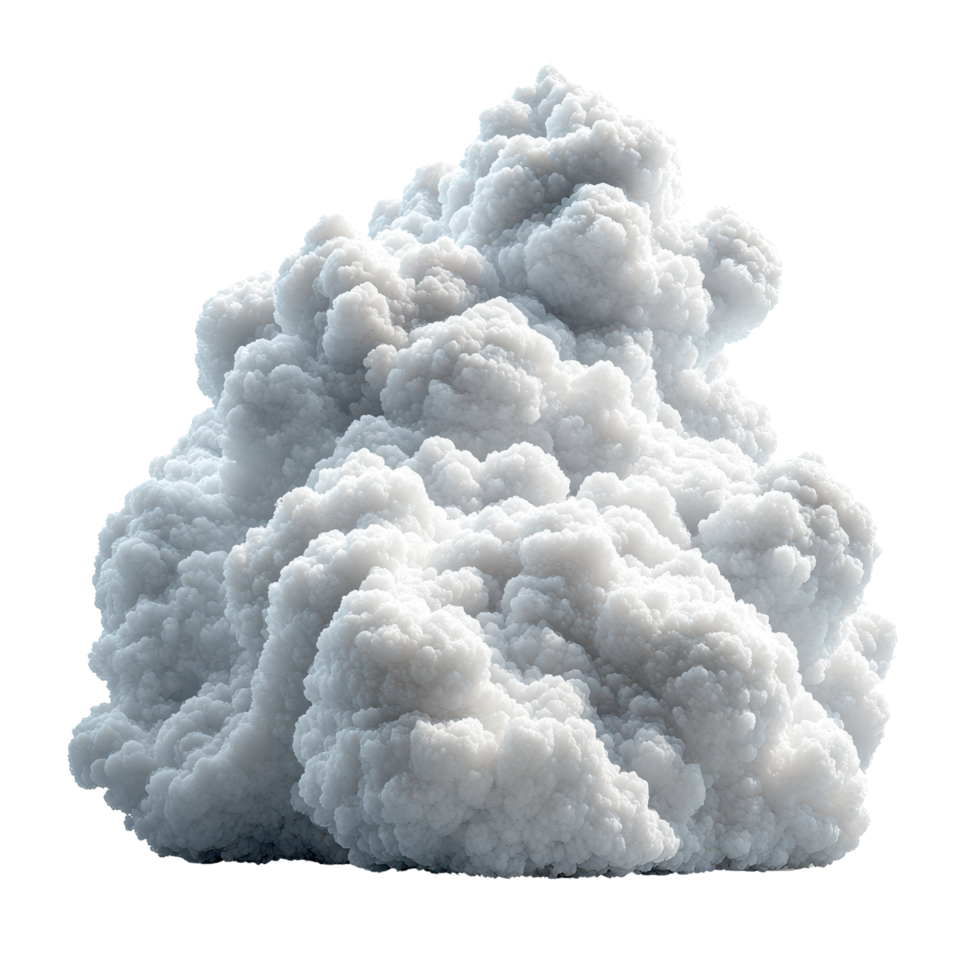Fluffy white cloud formation with soft textures against a bright background creating a serene atmosphere isolated on transparent background. png
