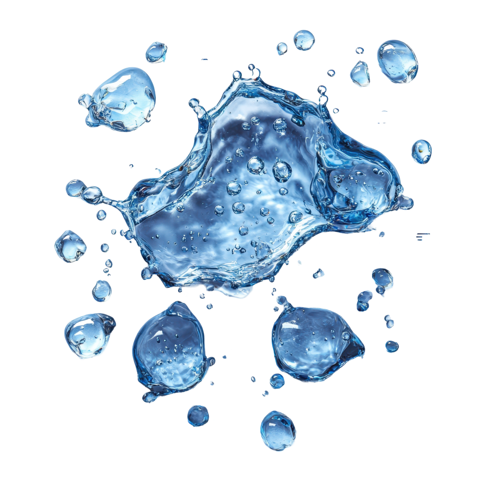 Water droplets splashing and creating ripples captured in a high-speed moment of fluid dynamics isolated on transparent background. png