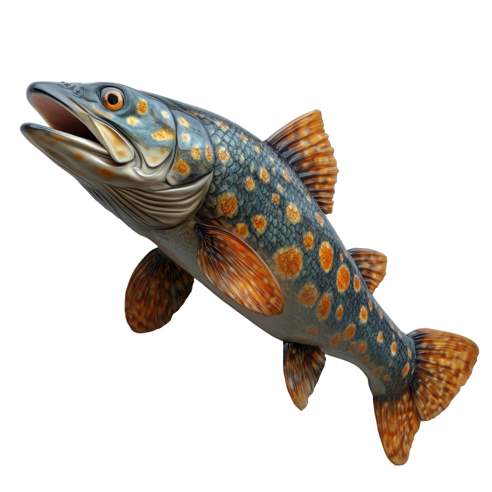Detailed illustration of a colorful trout fish showcasing vibrant patterns and textures in a natural setting isolated on transparent background. png