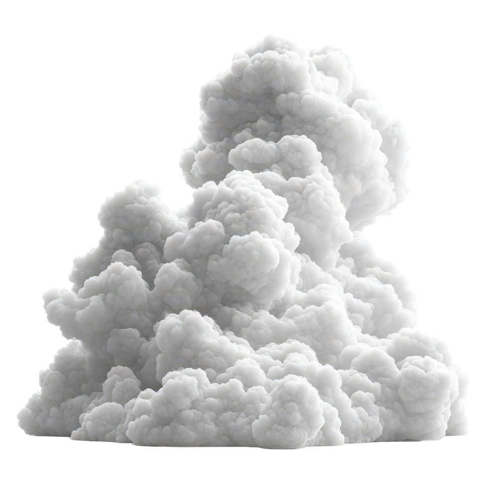 Billowing white clouds rise dramatically against a plain background creating a soft, ethereal atmosphere isolated on transparent background. png
