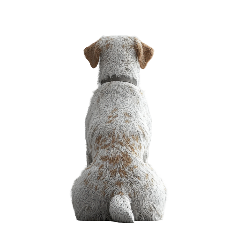 Cute white and brown dog sitting peacefully with its back turned isolated on transparent background. png
