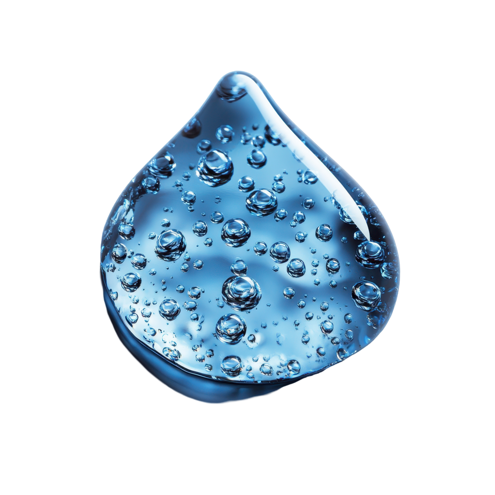 Water droplet with bubbles captured in detail highlighting clarity and reflection isolated on transparent background. png