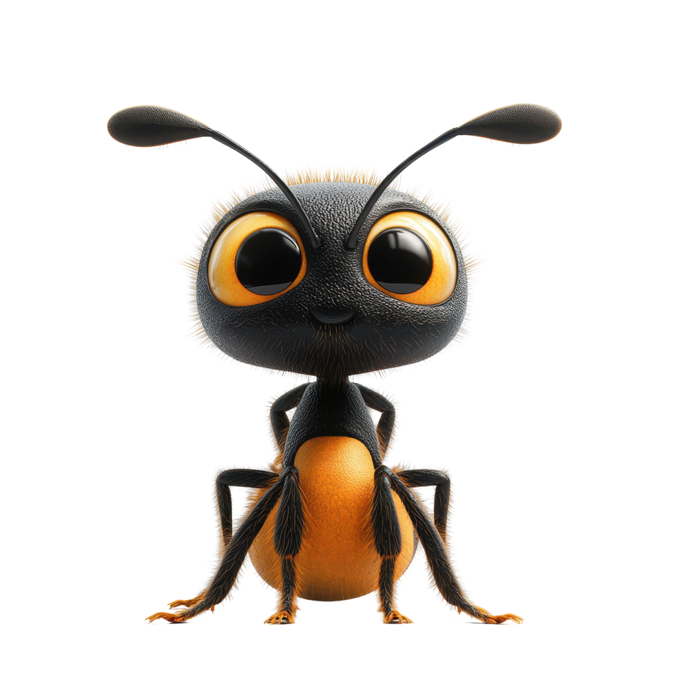 Friendly cartoon bee character standing with a cheerful expression in a bright and colorful style isolated on transparent background. png