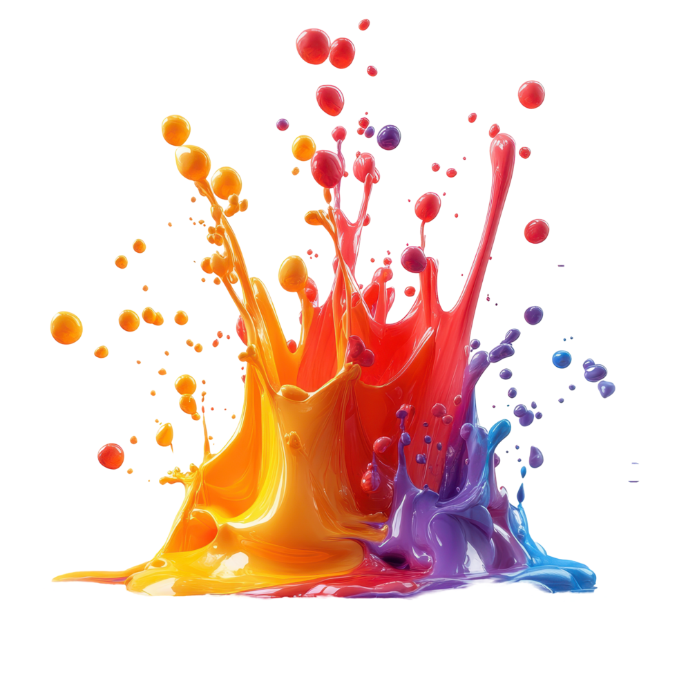 Colorful paint splashes create an artistic explosion during a creative session in a bright studio setting isolated on transparent background. png