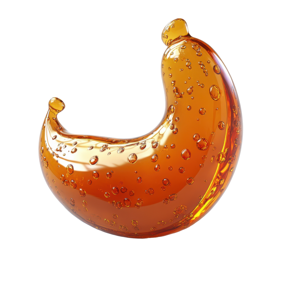 Colorful amber resin with bubbles forming a unique shape displays light reflections in a detailed view isolated on transparent background. png