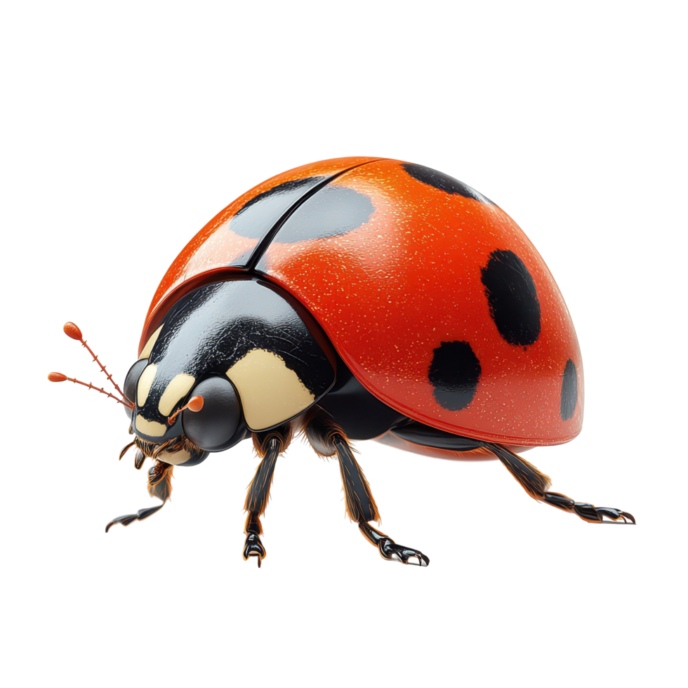 Colorful ladybug resting on a surface with distinct black spots during daylight hours isolated on transparent background. png
