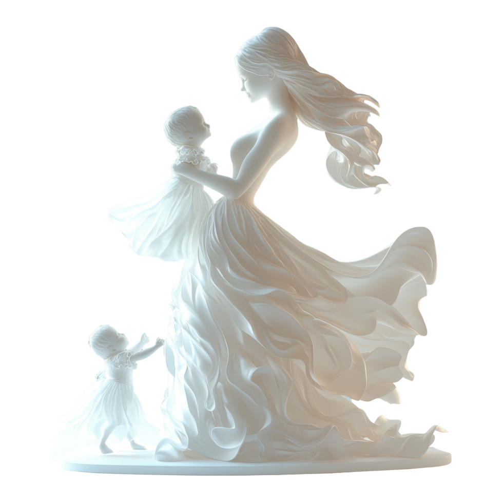 Elegant mother with children sculpture showcasing tenderness and love in a serene design isolated on transparent background. png