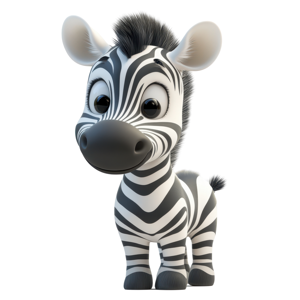 Cute cartoon zebra with big eyes and a playful expression in a vibrant animated style isolated on transparent background. png