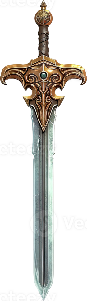Ornate Fantasy Sword With Ice Blade And Golden Hilt png