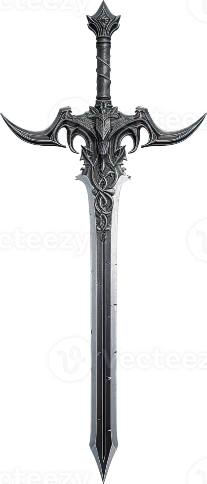 Ornate Fantasy Sword with Intricate Metalwork Detailing png