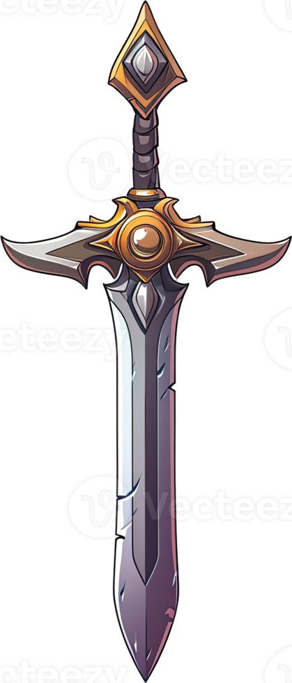 Ornate Fantasy Sword with Golden Accents and Gem png