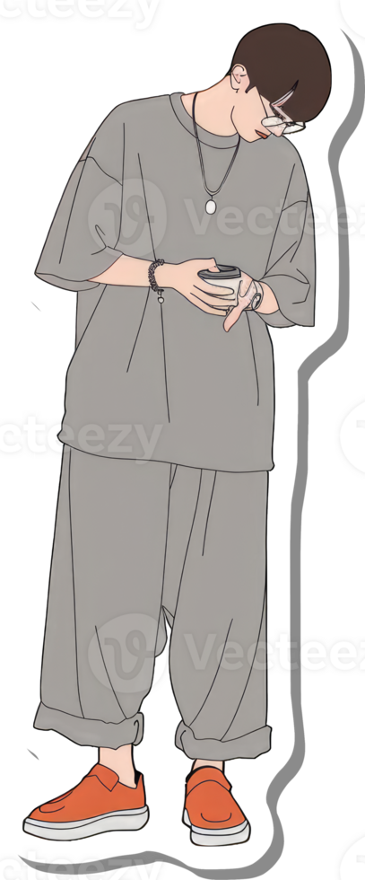 Stylish Boy Holding a Cup in Casual Outfit png