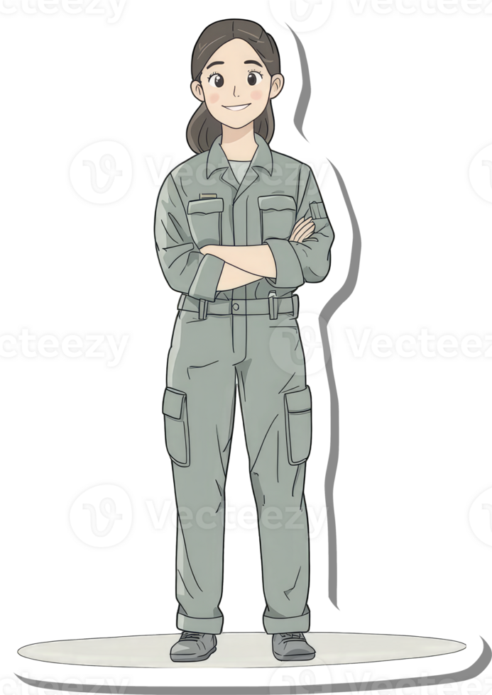 A confident woman stands wearing a stylish work uniform png