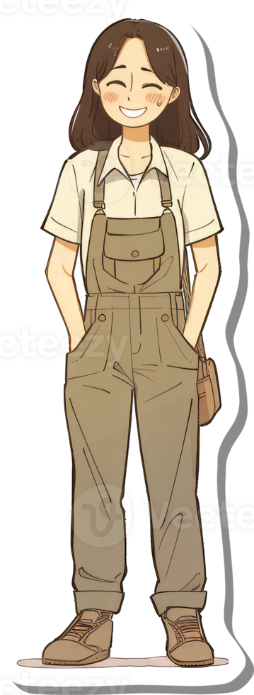 Happy Anime Girl Wearing Overalls And Shoes png