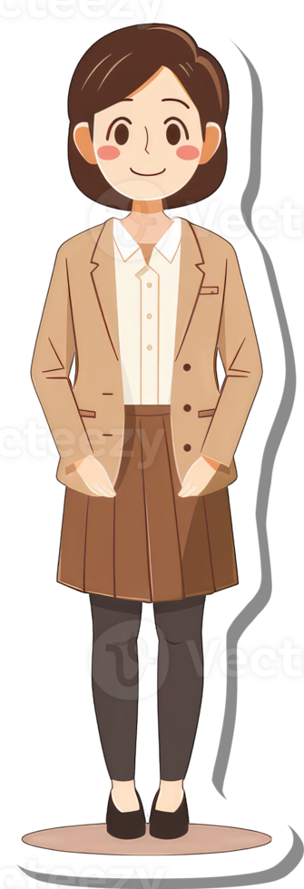 A young woman in a brown blazer and skirt png