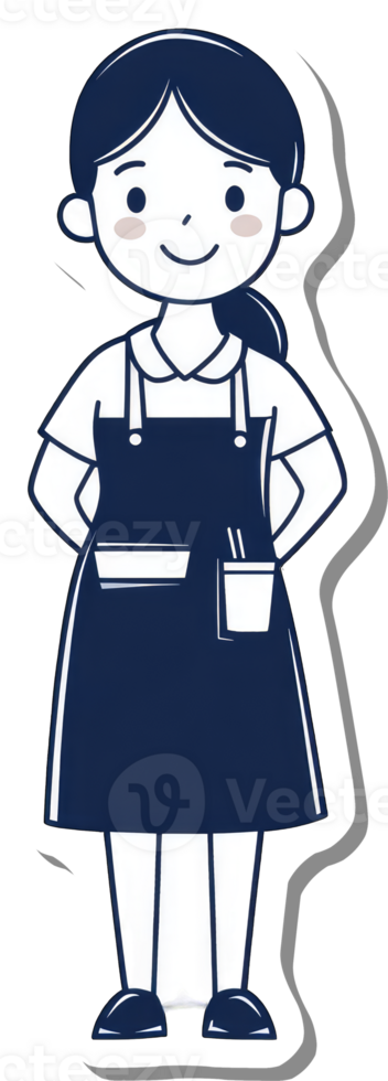 A smiling waitress wearing a dark blue apron png