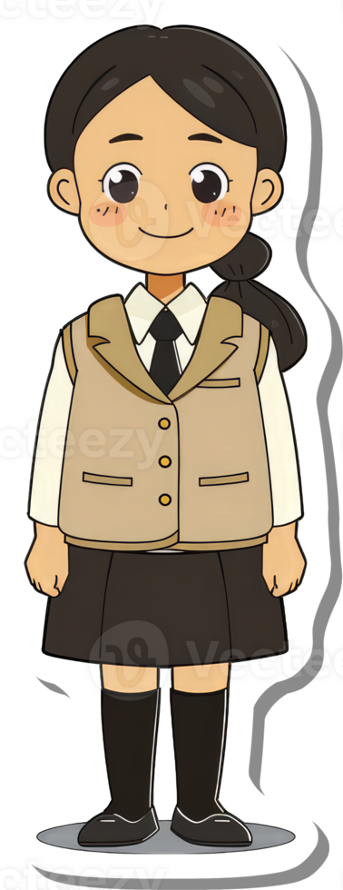 A Cute Girl Wearing A Tan Vest And Black Skirt png