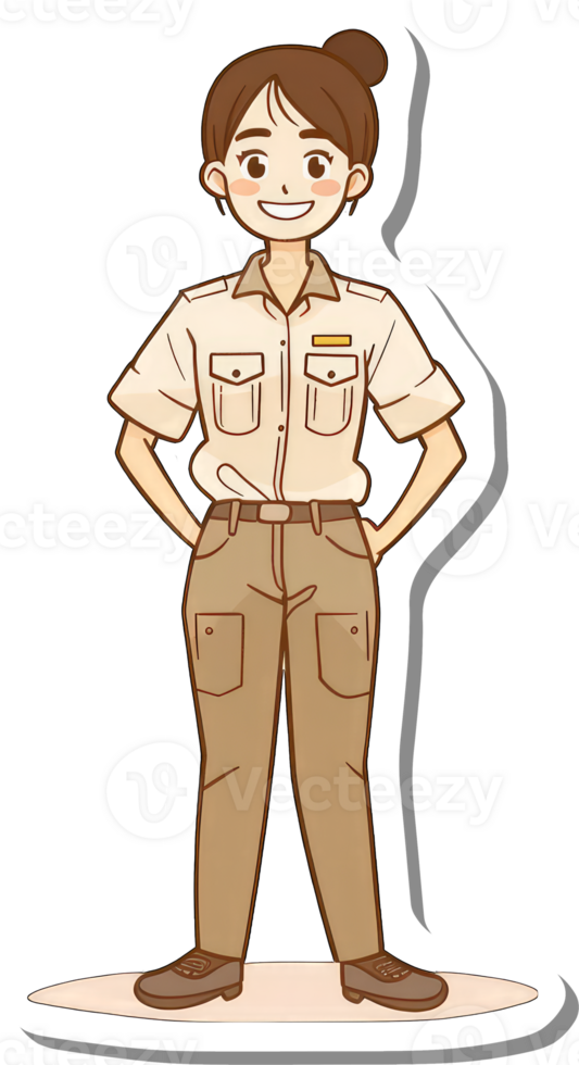 A cheerful female ranger stands confidently in uniform png