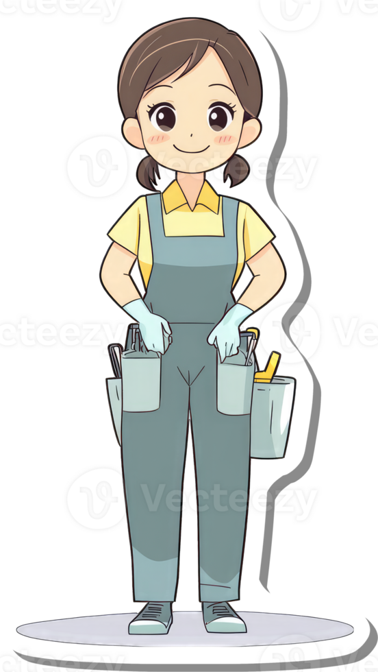 A young woman cleaning professional stands ready to work png