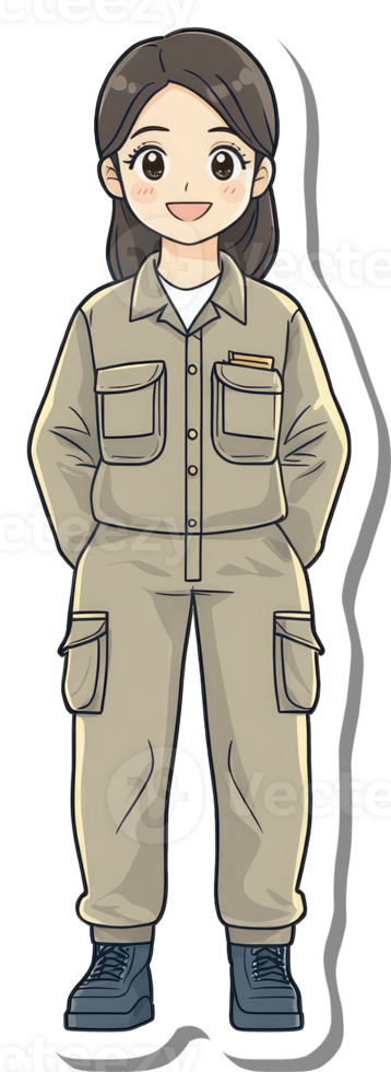 A Smiling Woman Wearing a Beige Work Uniform png