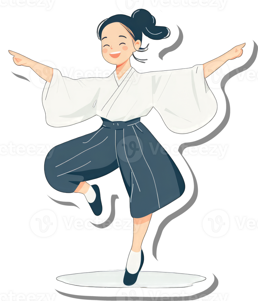 Happy Girl in Traditional Japanese Attire Dancing png