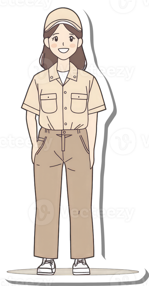Smiling Woman Wearing Beige Uniform And Cap png