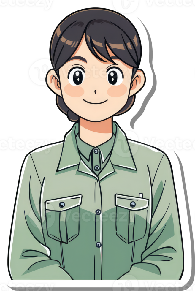 Anime Girl Wearing A Green Work Shirt png