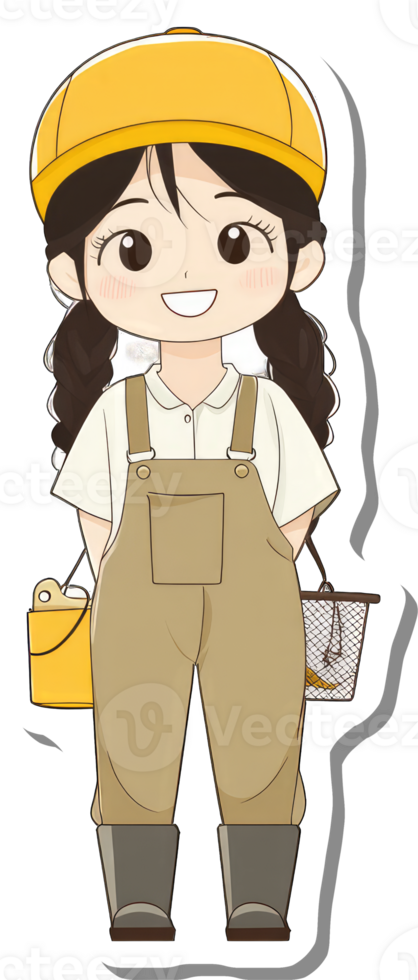 Adorable Anime Girl Wearing Overalls And Hat png